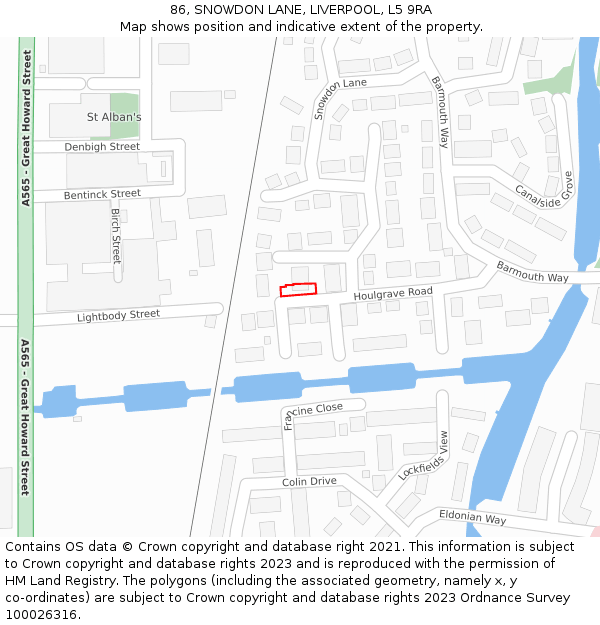 86, SNOWDON LANE, LIVERPOOL, L5 9RA: Location map and indicative extent of plot