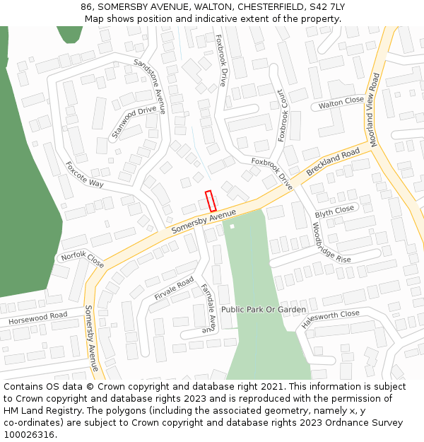 86, SOMERSBY AVENUE, WALTON, CHESTERFIELD, S42 7LY: Location map and indicative extent of plot