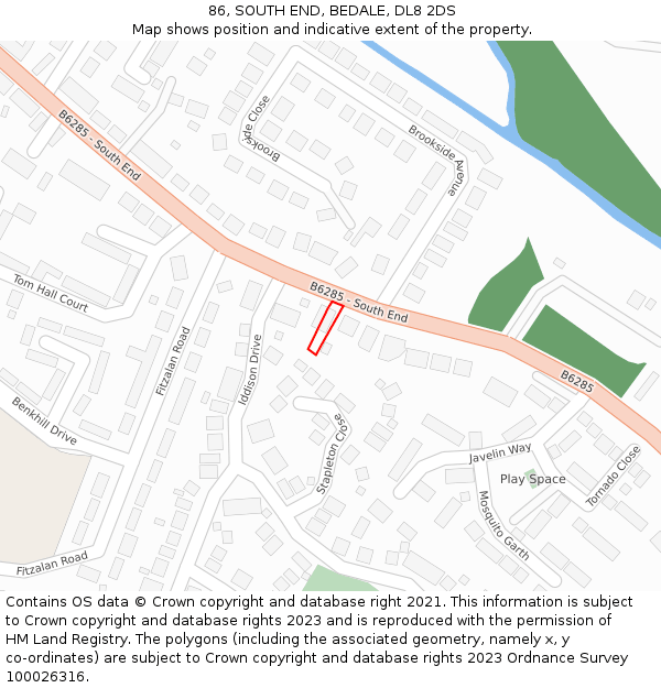 86, SOUTH END, BEDALE, DL8 2DS: Location map and indicative extent of plot