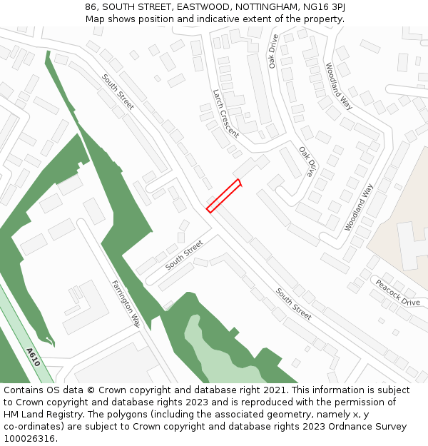 86, SOUTH STREET, EASTWOOD, NOTTINGHAM, NG16 3PJ: Location map and indicative extent of plot