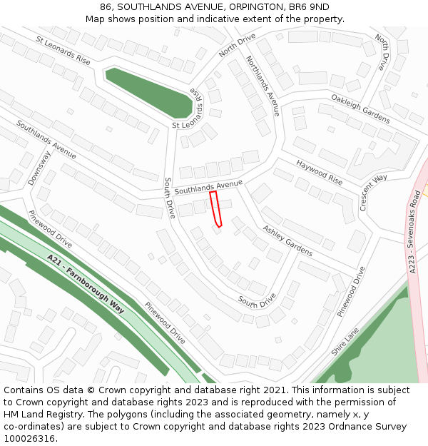 86, SOUTHLANDS AVENUE, ORPINGTON, BR6 9ND: Location map and indicative extent of plot