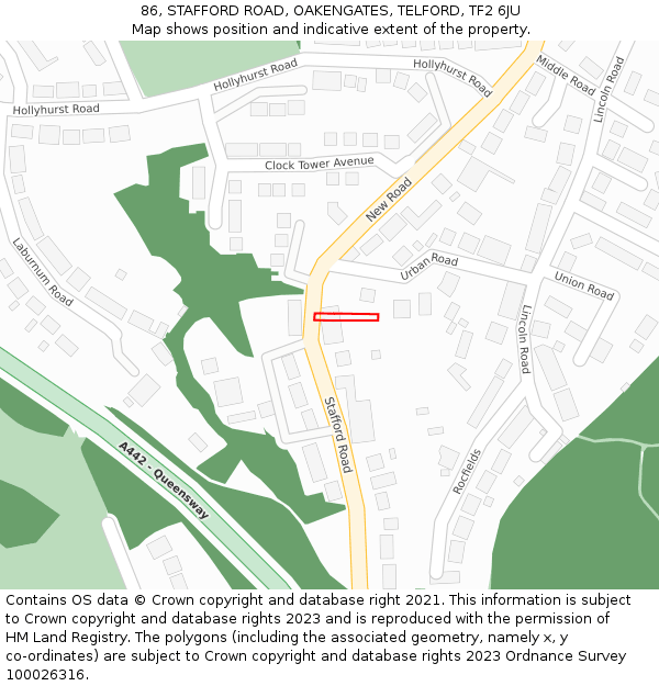 86, STAFFORD ROAD, OAKENGATES, TELFORD, TF2 6JU: Location map and indicative extent of plot