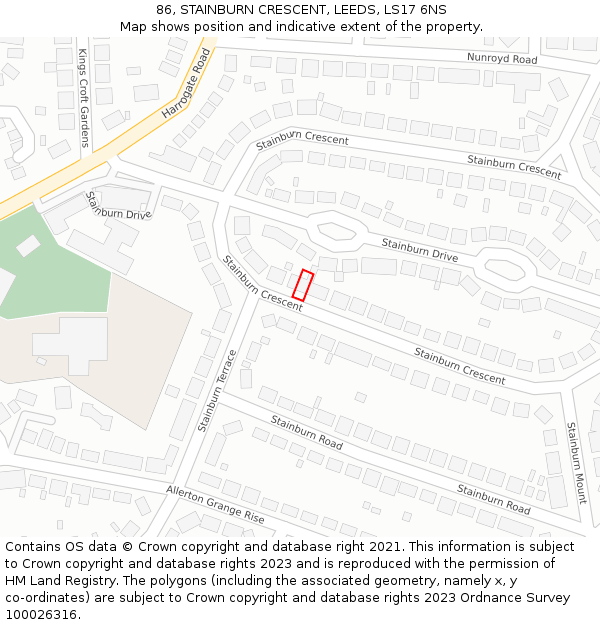 86, STAINBURN CRESCENT, LEEDS, LS17 6NS: Location map and indicative extent of plot