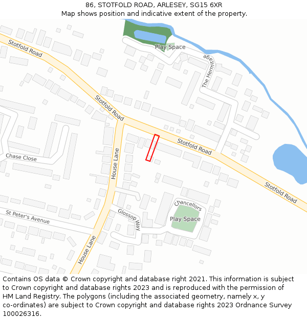 86, STOTFOLD ROAD, ARLESEY, SG15 6XR: Location map and indicative extent of plot