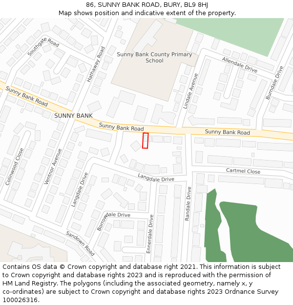 86, SUNNY BANK ROAD, BURY, BL9 8HJ: Location map and indicative extent of plot