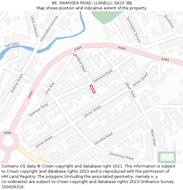 86, SWANSEA ROAD, LLANELLI, SA15 3BJ: Location map and indicative extent of plot