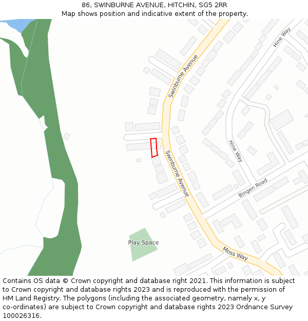 86, SWINBURNE AVENUE, HITCHIN, SG5 2RR: Location map and indicative extent of plot