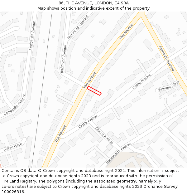 86, THE AVENUE, LONDON, E4 9RA: Location map and indicative extent of plot
