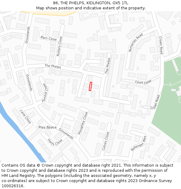 86, THE PHELPS, KIDLINGTON, OX5 1TL: Location map and indicative extent of plot