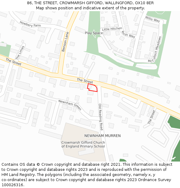 86, THE STREET, CROWMARSH GIFFORD, WALLINGFORD, OX10 8ER: Location map and indicative extent of plot