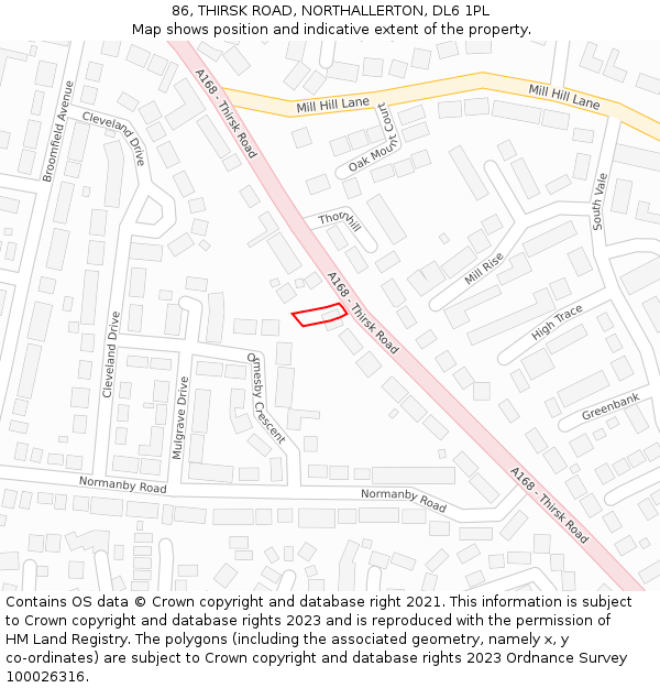 86, THIRSK ROAD, NORTHALLERTON, DL6 1PL: Location map and indicative extent of plot