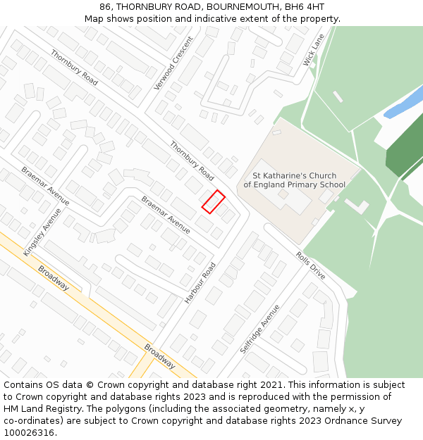 86, THORNBURY ROAD, BOURNEMOUTH, BH6 4HT: Location map and indicative extent of plot