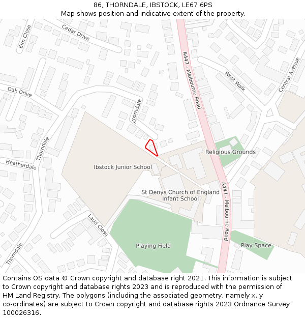 86, THORNDALE, IBSTOCK, LE67 6PS: Location map and indicative extent of plot