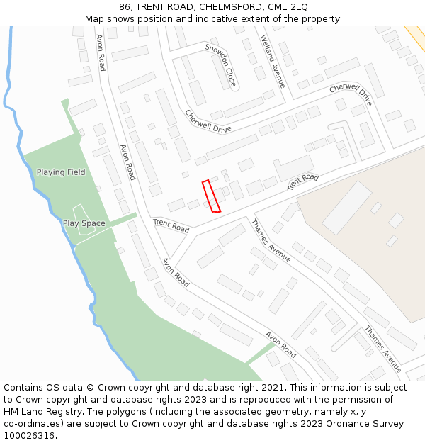 86, TRENT ROAD, CHELMSFORD, CM1 2LQ: Location map and indicative extent of plot