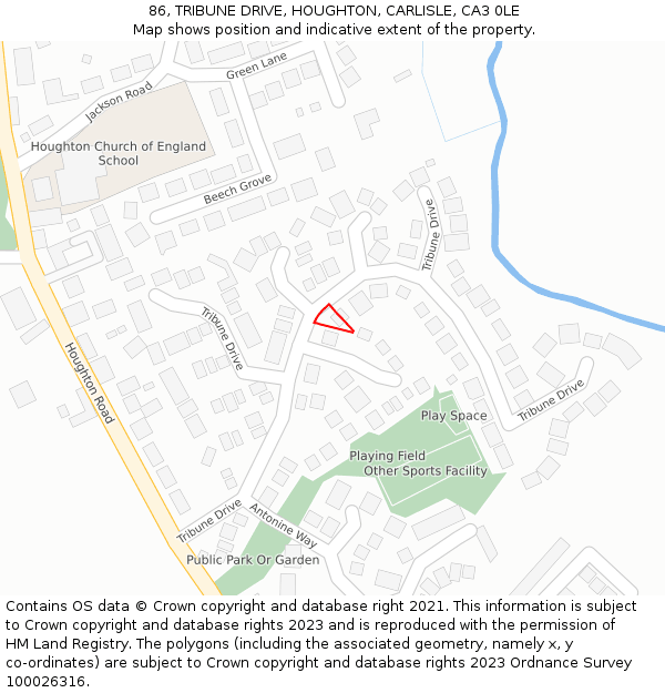 86, TRIBUNE DRIVE, HOUGHTON, CARLISLE, CA3 0LE: Location map and indicative extent of plot