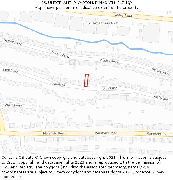 86, UNDERLANE, PLYMPTON, PLYMOUTH, PL7 1QY: Location map and indicative extent of plot
