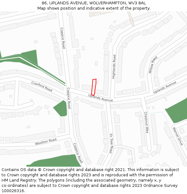 86, UPLANDS AVENUE, WOLVERHAMPTON, WV3 8AL: Location map and indicative extent of plot