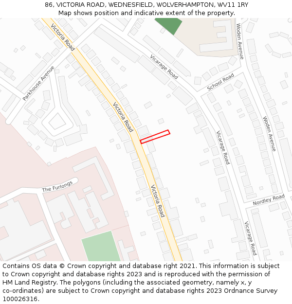 86, VICTORIA ROAD, WEDNESFIELD, WOLVERHAMPTON, WV11 1RY: Location map and indicative extent of plot