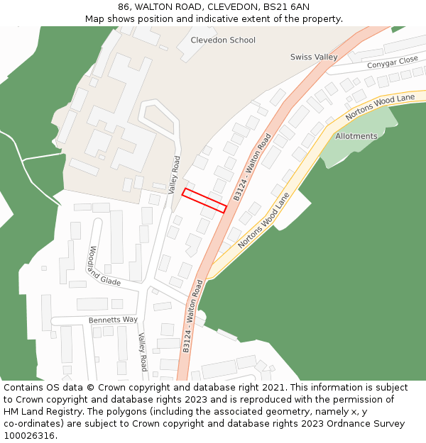 86, WALTON ROAD, CLEVEDON, BS21 6AN: Location map and indicative extent of plot