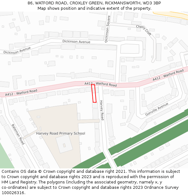 86, WATFORD ROAD, CROXLEY GREEN, RICKMANSWORTH, WD3 3BP: Location map and indicative extent of plot