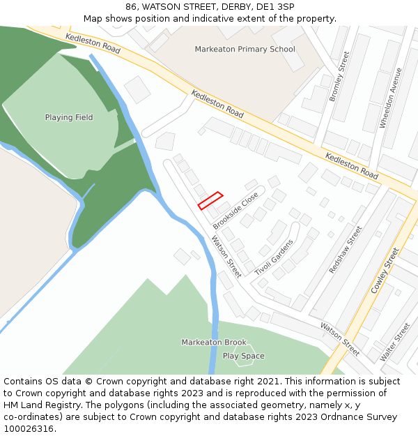 86, WATSON STREET, DERBY, DE1 3SP: Location map and indicative extent of plot