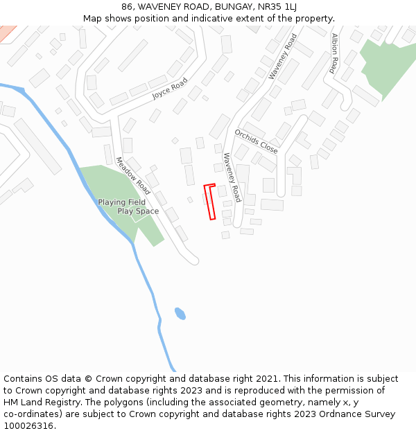 86, WAVENEY ROAD, BUNGAY, NR35 1LJ: Location map and indicative extent of plot