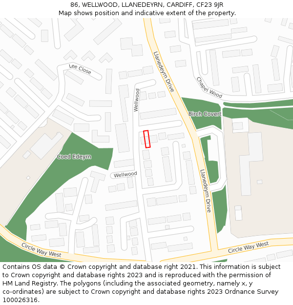86, WELLWOOD, LLANEDEYRN, CARDIFF, CF23 9JR: Location map and indicative extent of plot