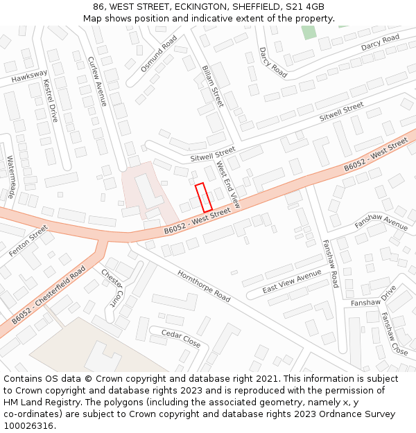 86, WEST STREET, ECKINGTON, SHEFFIELD, S21 4GB: Location map and indicative extent of plot