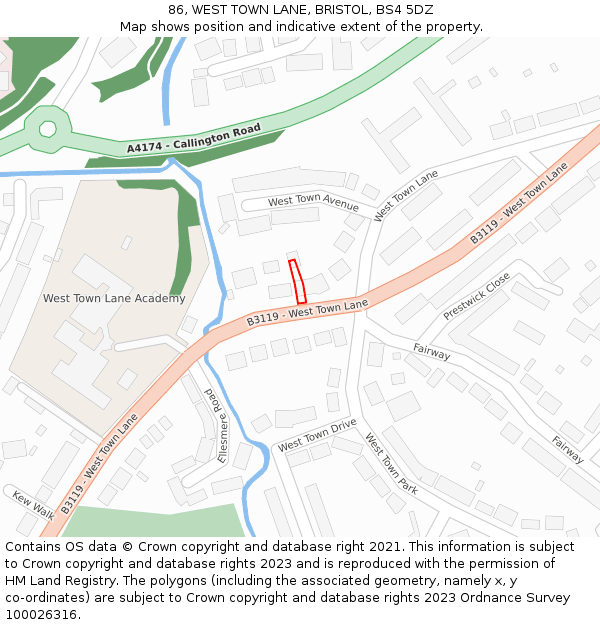86, WEST TOWN LANE, BRISTOL, BS4 5DZ: Location map and indicative extent of plot