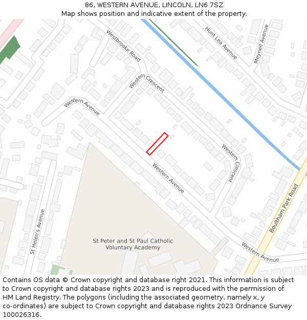 86, WESTERN AVENUE, LINCOLN, LN6 7SZ: Location map and indicative extent of plot