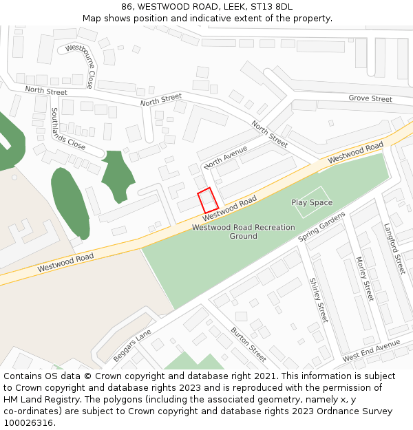 86, WESTWOOD ROAD, LEEK, ST13 8DL: Location map and indicative extent of plot