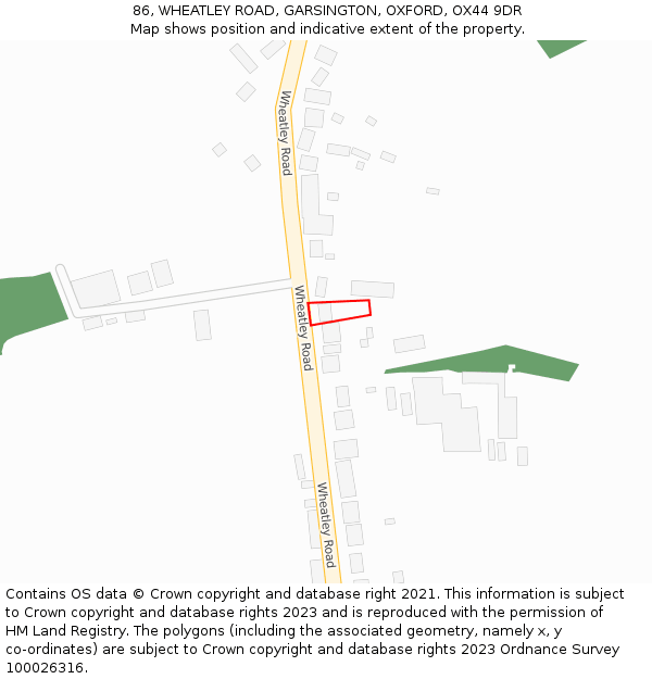 86, WHEATLEY ROAD, GARSINGTON, OXFORD, OX44 9DR: Location map and indicative extent of plot