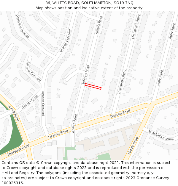 86, WHITES ROAD, SOUTHAMPTON, SO19 7NQ: Location map and indicative extent of plot
