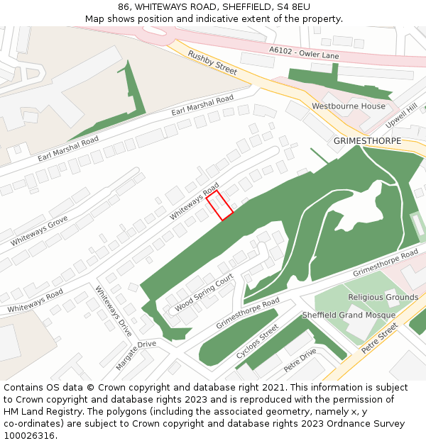 86, WHITEWAYS ROAD, SHEFFIELD, S4 8EU: Location map and indicative extent of plot