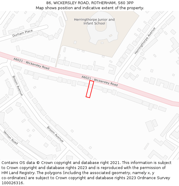 86, WICKERSLEY ROAD, ROTHERHAM, S60 3PP: Location map and indicative extent of plot