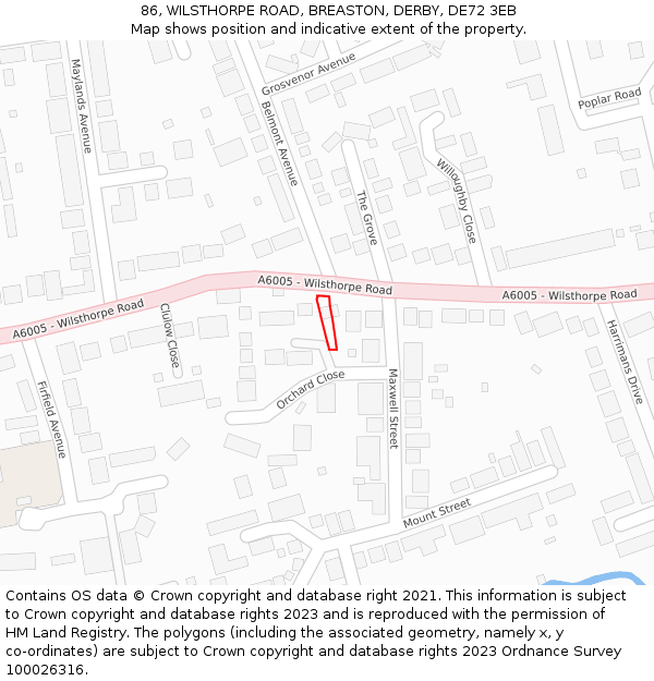 86, WILSTHORPE ROAD, BREASTON, DERBY, DE72 3EB: Location map and indicative extent of plot