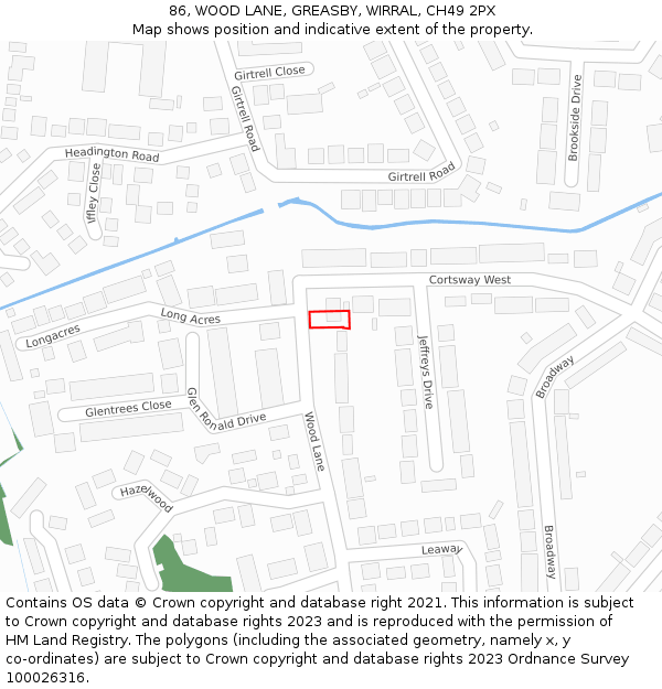 86, WOOD LANE, GREASBY, WIRRAL, CH49 2PX: Location map and indicative extent of plot