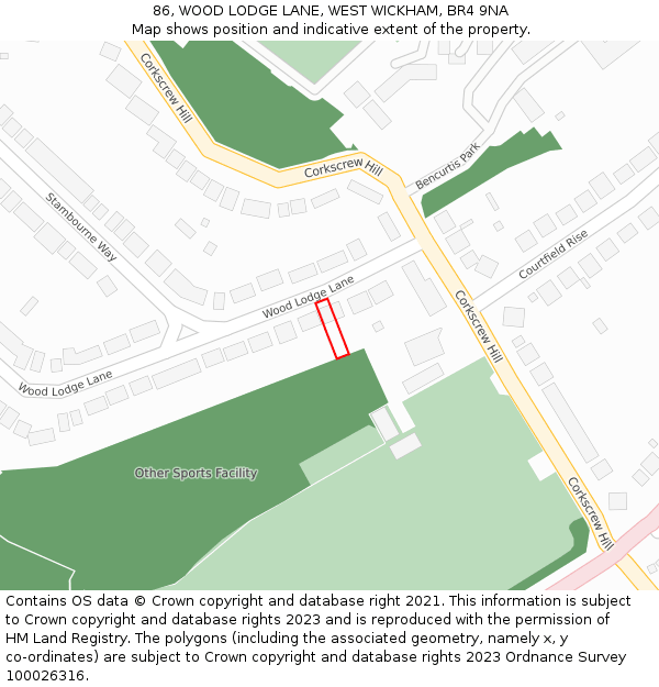 86, WOOD LODGE LANE, WEST WICKHAM, BR4 9NA: Location map and indicative extent of plot