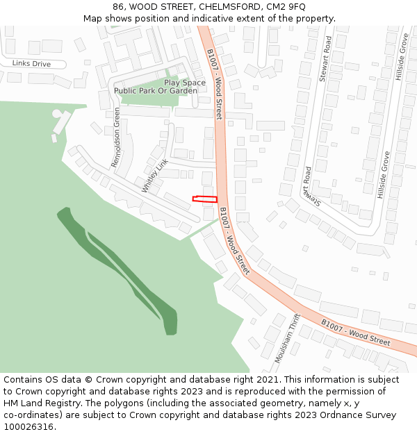 86, WOOD STREET, CHELMSFORD, CM2 9FQ: Location map and indicative extent of plot