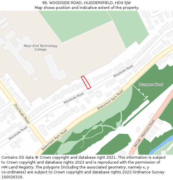 86, WOODSIDE ROAD, HUDDERSFIELD, HD4 5JW: Location map and indicative extent of plot