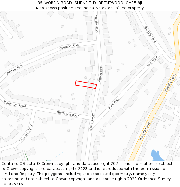 86, WORRIN ROAD, SHENFIELD, BRENTWOOD, CM15 8JL: Location map and indicative extent of plot