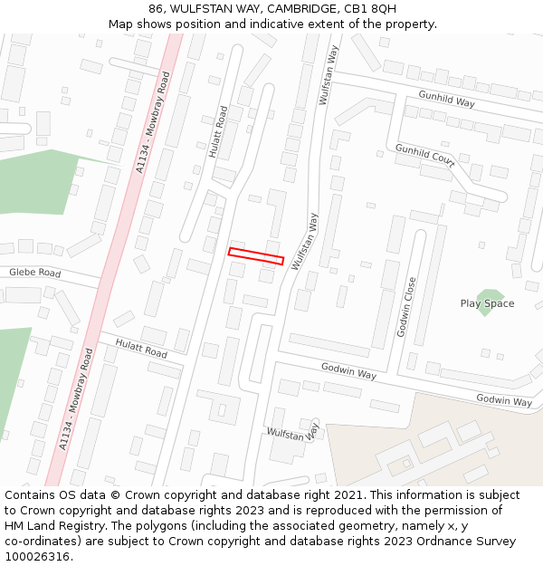 86, WULFSTAN WAY, CAMBRIDGE, CB1 8QH: Location map and indicative extent of plot