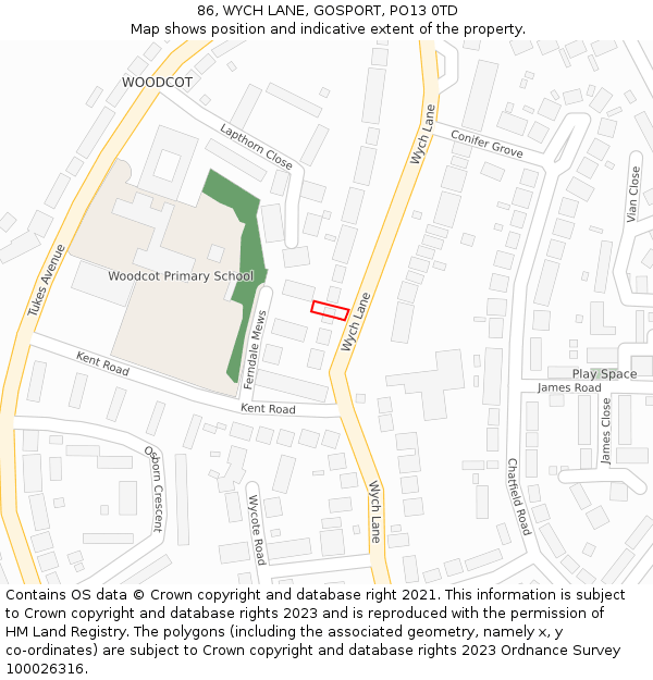 86, WYCH LANE, GOSPORT, PO13 0TD: Location map and indicative extent of plot