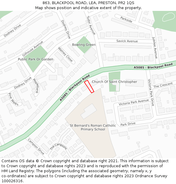 863, BLACKPOOL ROAD, LEA, PRESTON, PR2 1QS: Location map and indicative extent of plot
