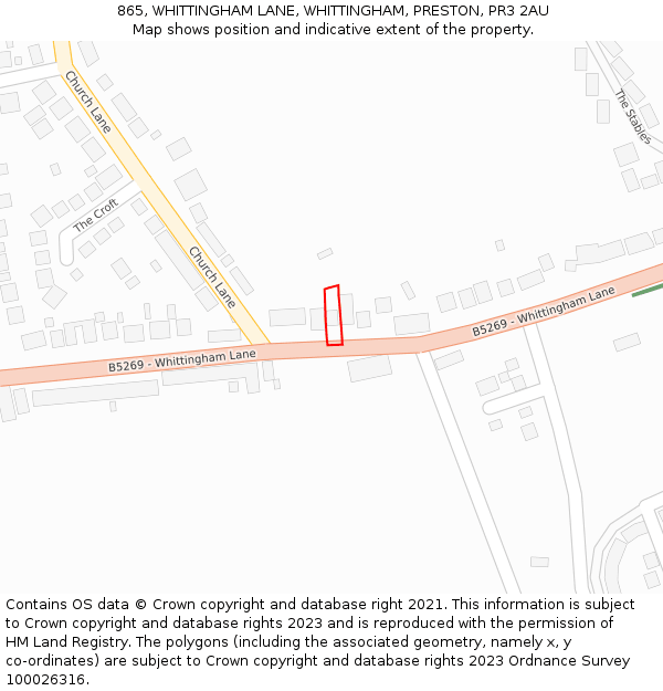 865, WHITTINGHAM LANE, WHITTINGHAM, PRESTON, PR3 2AU: Location map and indicative extent of plot