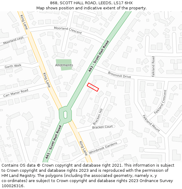 868, SCOTT HALL ROAD, LEEDS, LS17 6HX: Location map and indicative extent of plot