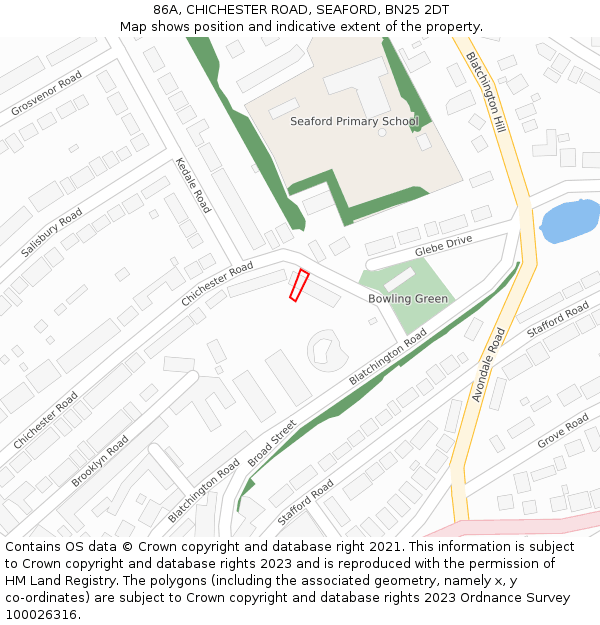 86A, CHICHESTER ROAD, SEAFORD, BN25 2DT: Location map and indicative extent of plot