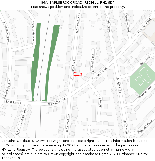 86A, EARLSBROOK ROAD, REDHILL, RH1 6DP: Location map and indicative extent of plot