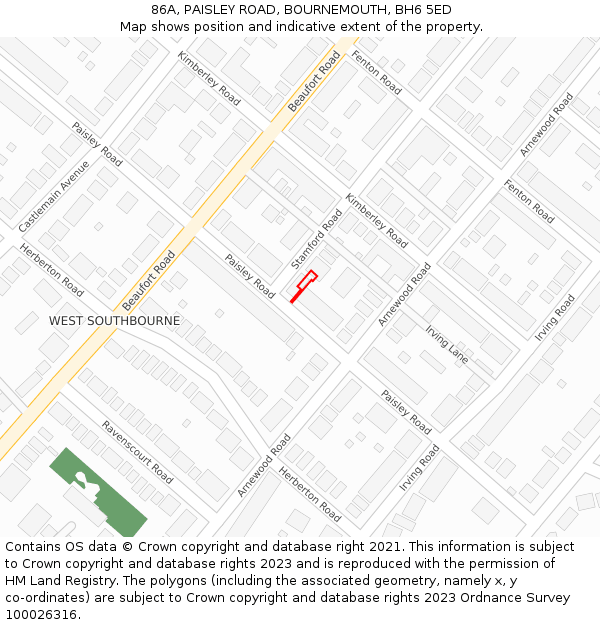 86A, PAISLEY ROAD, BOURNEMOUTH, BH6 5ED: Location map and indicative extent of plot