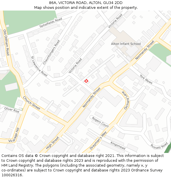 86A, VICTORIA ROAD, ALTON, GU34 2DD: Location map and indicative extent of plot